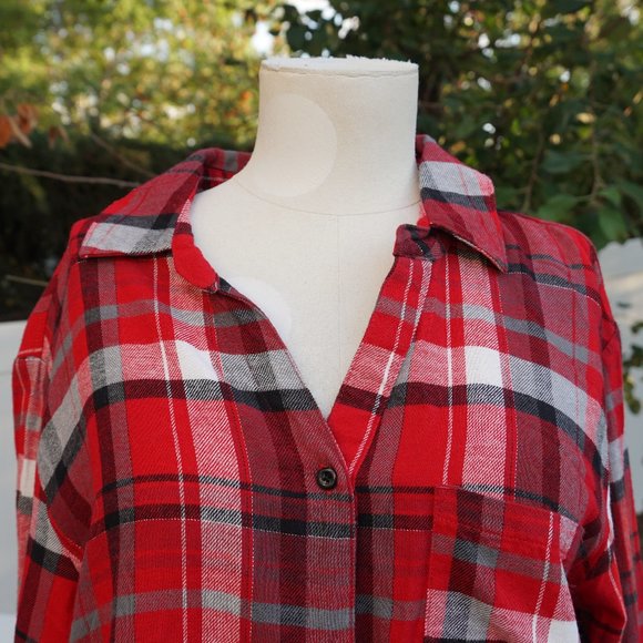 Red Plaid PJ button down shirt - Picture 4 of 5